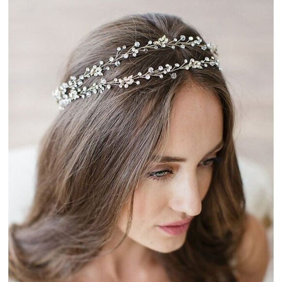 Brides and Hairpins, Crystal Halo Floral Hand-Wired Double Band, 14K Gold Plated main image 8